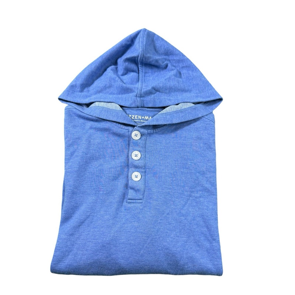 Mizzen + Main Blue Performance Mens Hooded Henley Sweater Size M Pullover